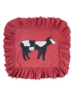 VTG Cow Pillow Cover Ruffled Red Calico Cotton Holstein